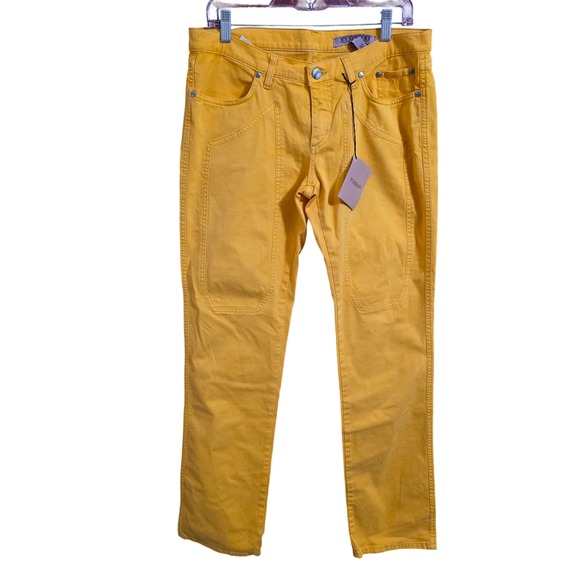 Jeckerson Pants - Jeckerson Donna Ochre Yellow Gabardine Comfort Pants Golf Italy Size 32 NEW